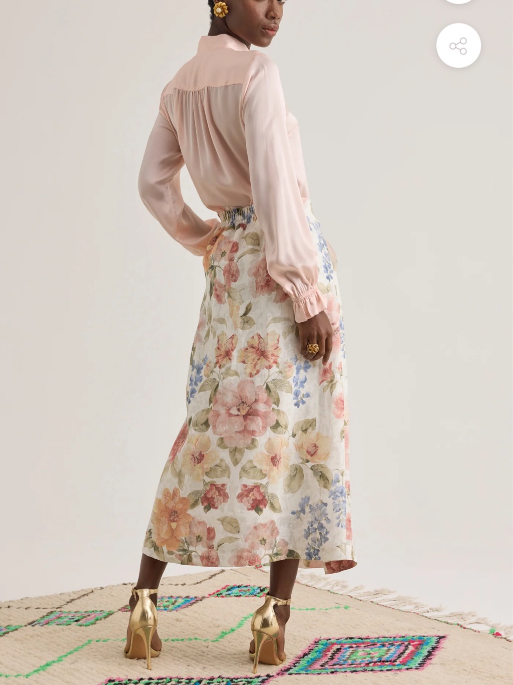 Line Markvardsen White Joy Skirt Summer Bloom Linen Midi Size Small — image 2 of 8